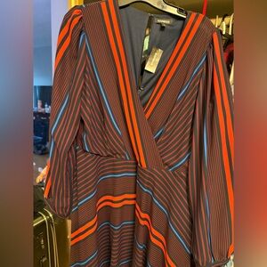 Express Vibrant Striped Long Sleeve Dress